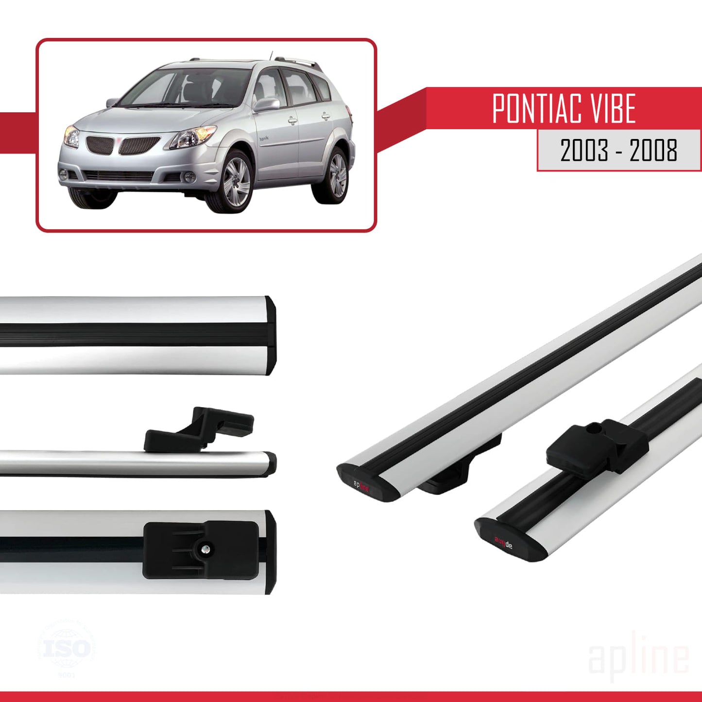 Compatible with Pontiac Vibe 2003-2008 BASIC Model Car Roof Rack Cross Bar Grey Aluminium 2 Bars