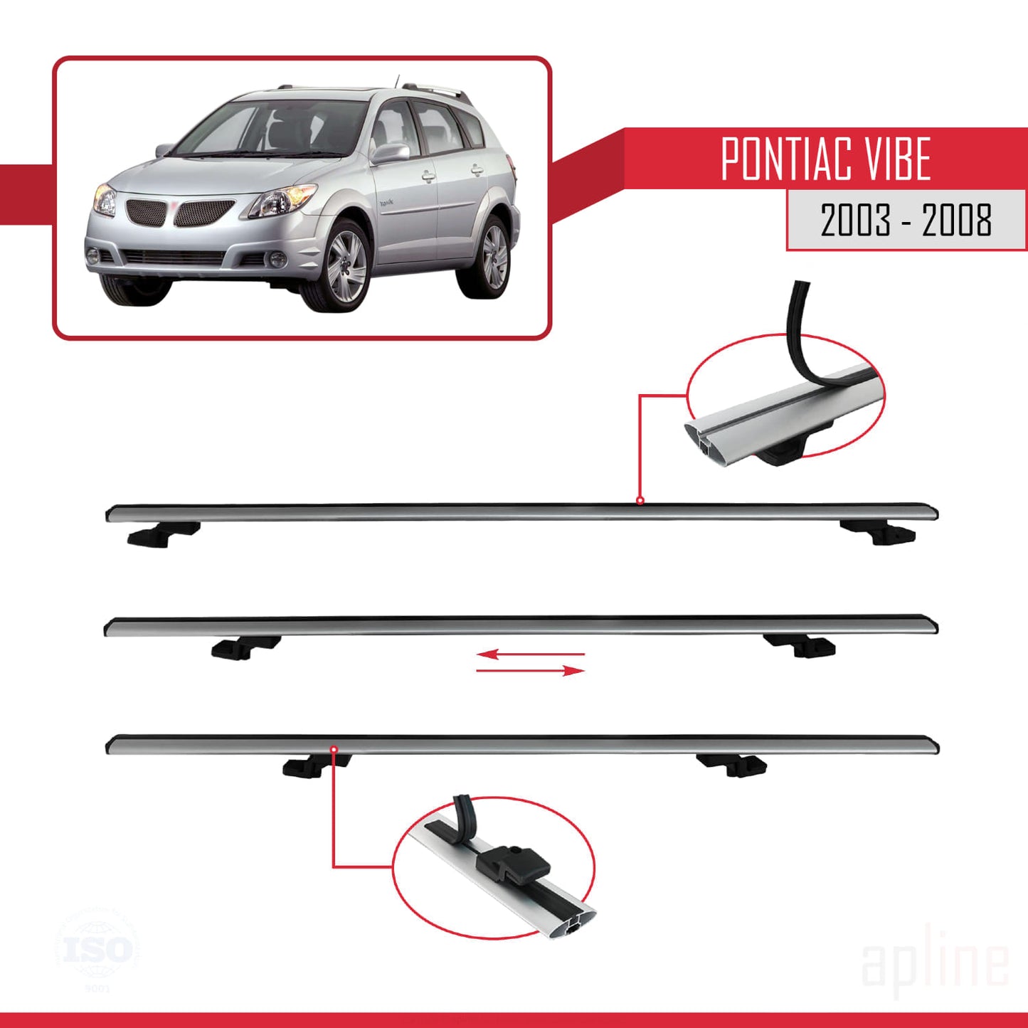 Compatible with Pontiac Vibe 2003-2008 BASIC Model Car Roof Rack Cross Bar Grey Aluminium 2 Bars