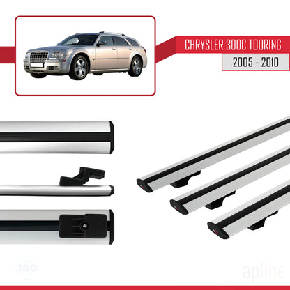 Compatible avec Chrysler 300C Touring 2005-2010 BASIC Model Barres de Toit Railing Porte-Bagages de Voiture Gris Aluminium 3 Barres