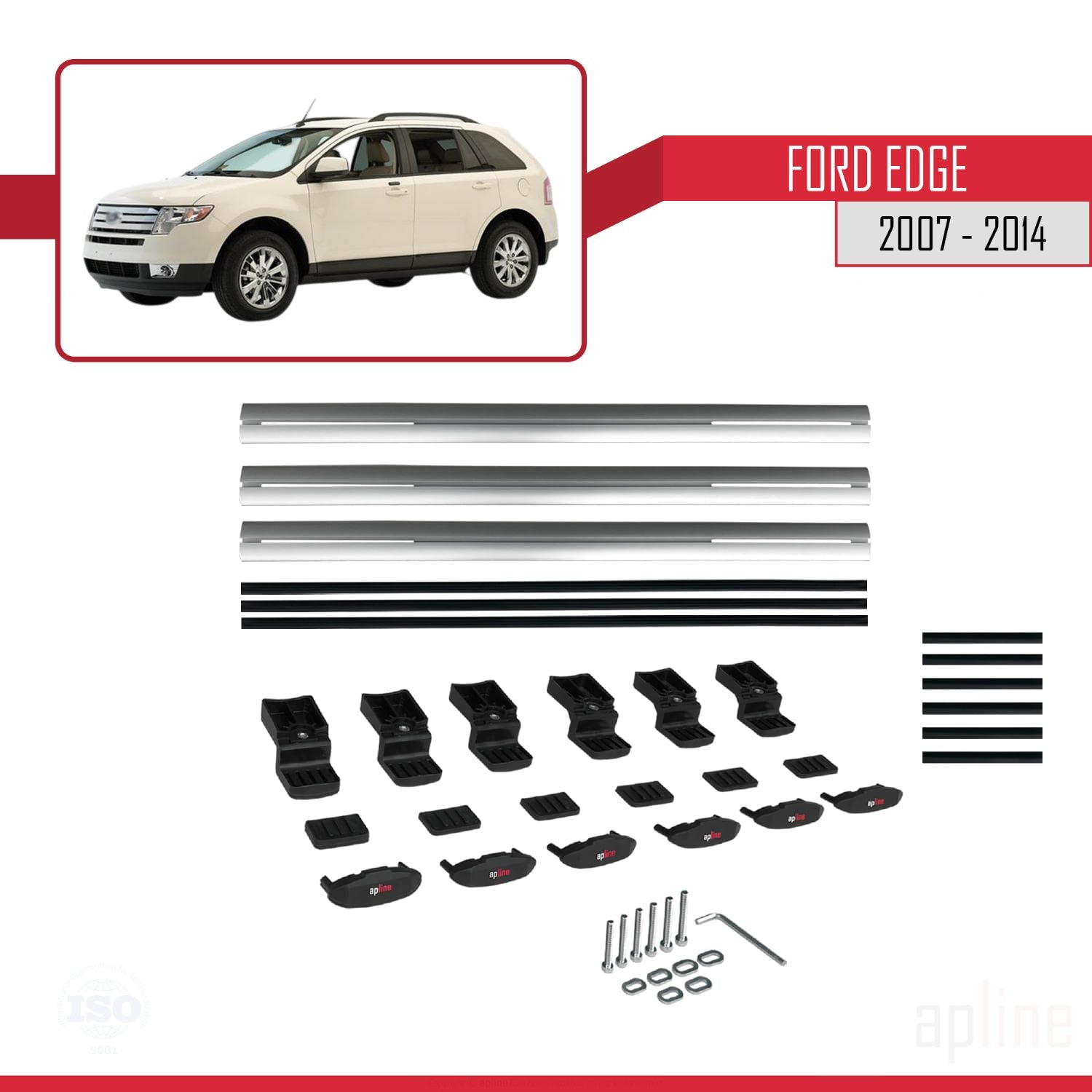 Compatible avec Ford Edge 2007-2014 BASIC Model Barres de Toit Railing Porte-Bagages de Voiture Gris Aluminium 3 Barres