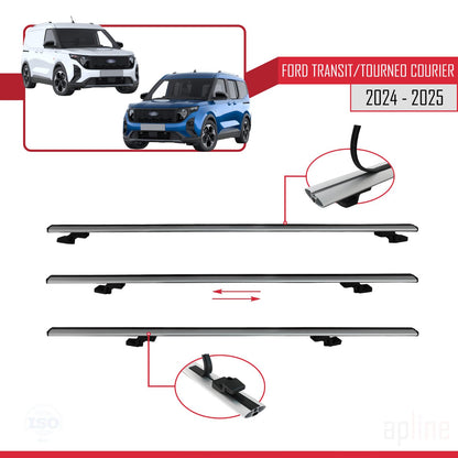 Compatible avec Ford Transit/Tourneo Courier 2024-2025 BASIC Model Barres de Toit Railing Porte-Bagages de Voiture Gris Aluminium 3 Barres