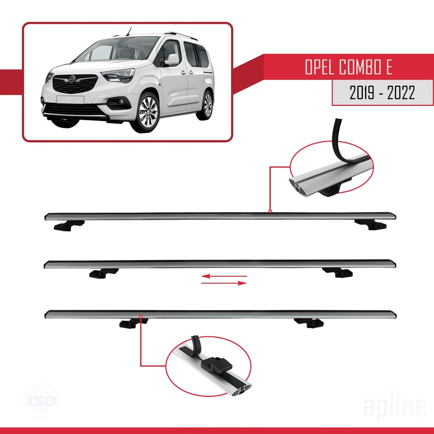 Compatible avec Opel Combo E 2019-2022 BASIC Model Barres de Toit Railing Porte-Bagages de Voiture Gris Aluminium 2 Barres