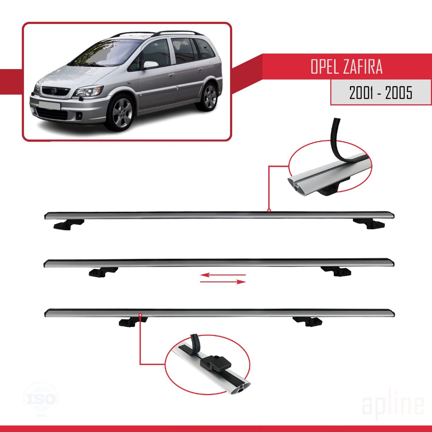 Compatible avec Opel Zafira A (T98) 2001-2005 BASIC Model Barres de Toit Railing Porte-Bagages de Voiture Gris Aluminium 3 Barres