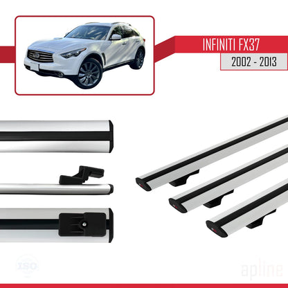 Compatible avec Infiniti FX37 2002-2013 BASIC Model Barres de Toit Railing Porte-Bagages de Voiture Gris Aluminium 3 Barres