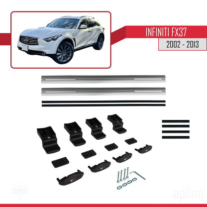 Compatible avec Infiniti FX37 2002-2013 BASIC Model Barres de Toit Railing Porte-Bagages de Voiture Gris Aluminium 2 Barres