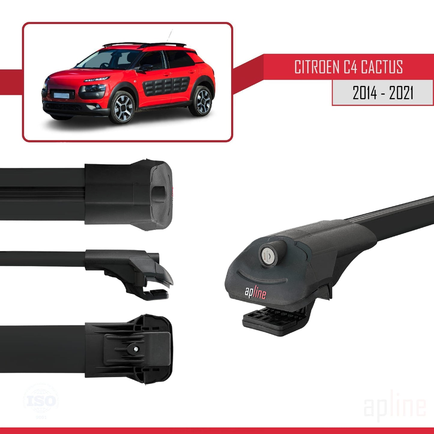 Compatible avec Citroen C4 Cactus 2014-2021 ACE-1 Barres de Toit Railing Porte-Bagages de Voiture Noir Aluminium 3 Barres