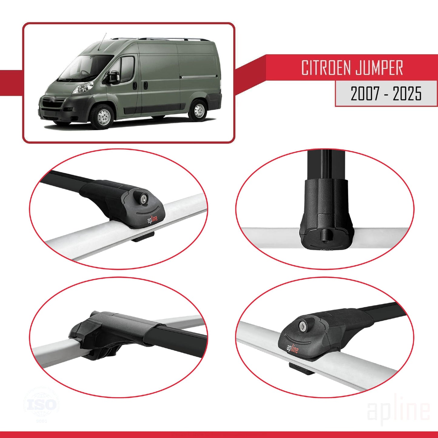 Compatible avec Citroen Jumper 2 2007-2025 ACE-1 Barres de Toit Railing Porte-Bagages de Voiture Noir Aluminium 4 Barres