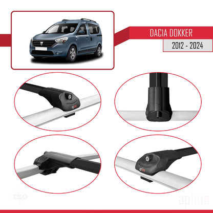 Compatible avec Dacia Dokker (K67) 2012-2024 ACE-1 Barres de Toit Railing Porte-Bagages de Voiture Noir Aluminium 3 Barres
