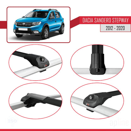 Compatible avec Dacia Sandero Stepway 2 2012-2020 ACE-1 Barres de Toit Railing Porte-Bagages de Voiture Noir Aluminium 3 Barres