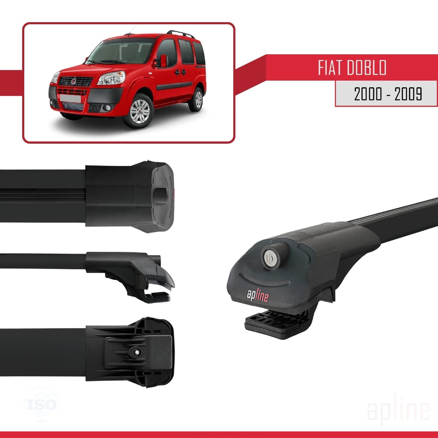 Compatible avec Fiat Doblo 2000-2009 ACE-1 Barres de Toit Railing Porte-Bagages de Voiture Noir Aluminium 3 Barres