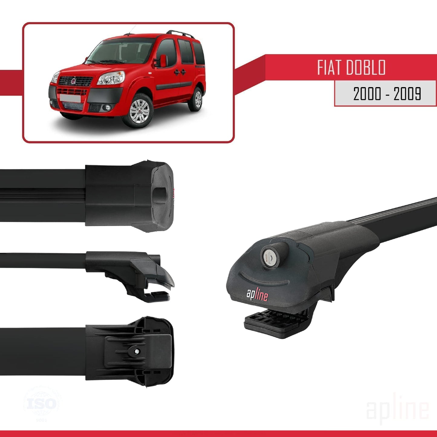 Compatible avec Fiat Doblo 2000-2009 ACE-1 Barres de Toit Railing Porte-Bagages de Voiture Noir Aluminium 4 Barres