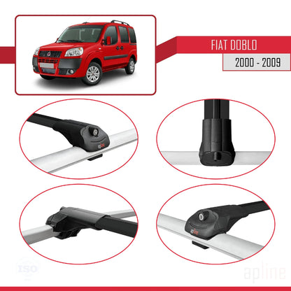 Compatible avec Fiat Doblo 2000-2009 ACE-1 Barres de Toit Railing Porte-Bagages de Voiture Noir Aluminium 4 Barres