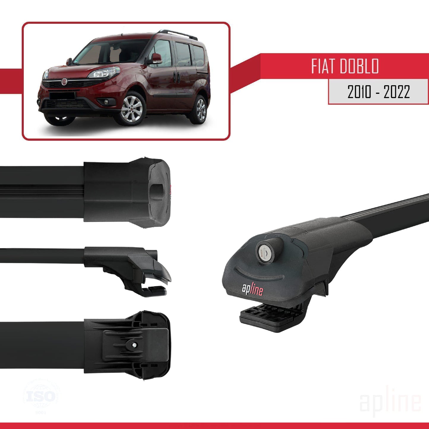 Compatible avec Fiat Doblo 2 2010-2022 ACE-1 Barres de Toit Railing Porte-Bagages de Voiture Noir Aluminium 3 Barres