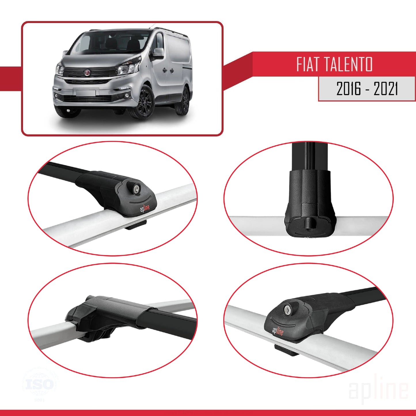Compatible avec Fiat Talento 2016-2021 ACE-1 Barres de Toit Railing Porte-Bagages de Voiture Noir Aluminium 3 Barres