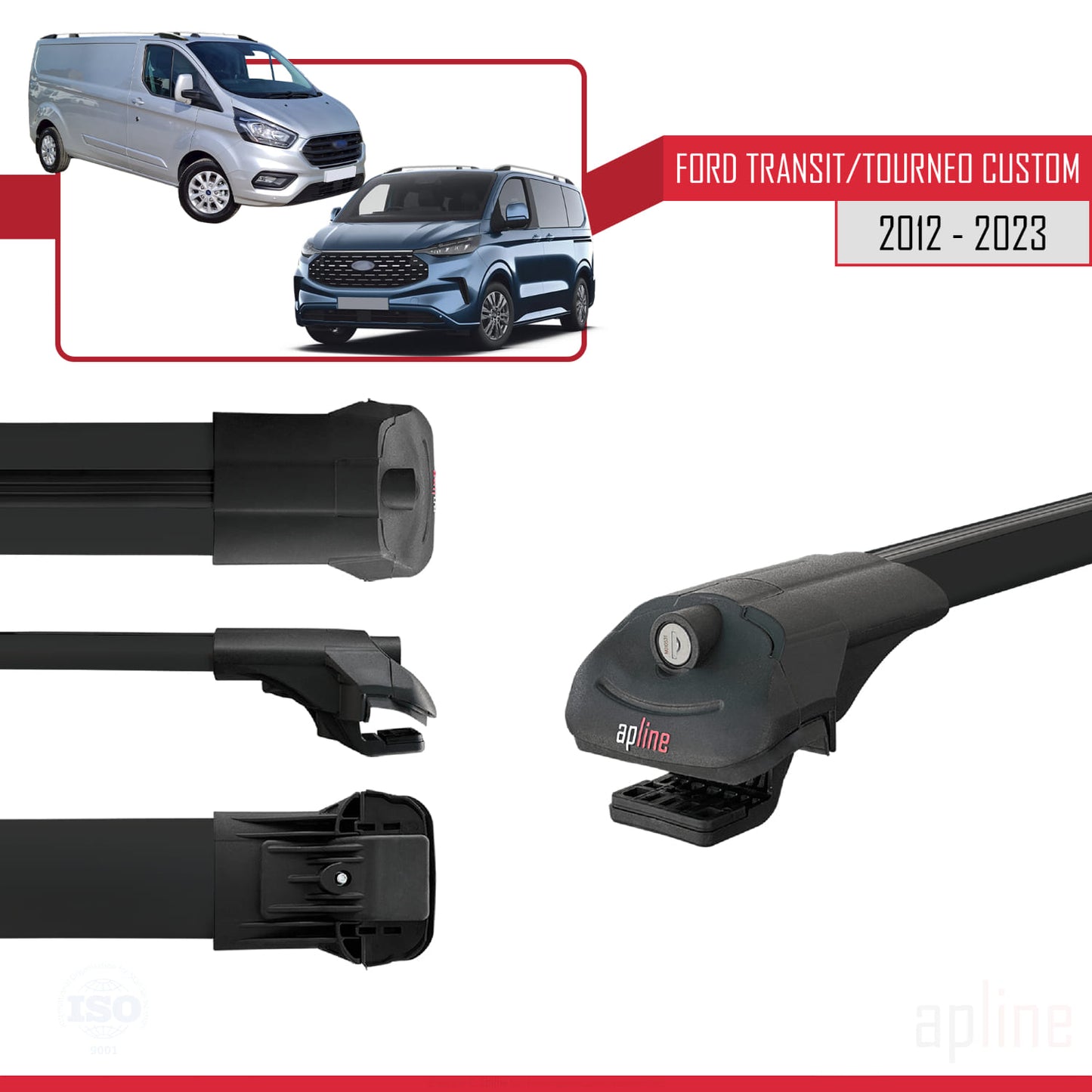 Compatible avec Ford Transit/Tourneo Custom 2012-2023 ACE-1 Barres de Toit Railing Porte-Bagages de Voiture Noir Aluminium 2 Barres