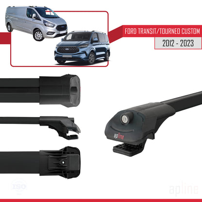 Compatible avec Ford Transit/Tourneo Custom 2012-2023 ACE-1 Barres de Toit Railing Porte-Bagages de Voiture Noir Aluminium 2 Barres