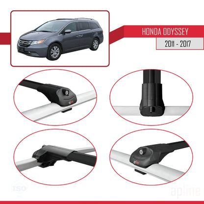 Compatible avec Honda Odyssey 2011-2017 ACE-1 Barres de Toit Railing Porte-Bagages de Voiture Noir Aluminium 2 Barres