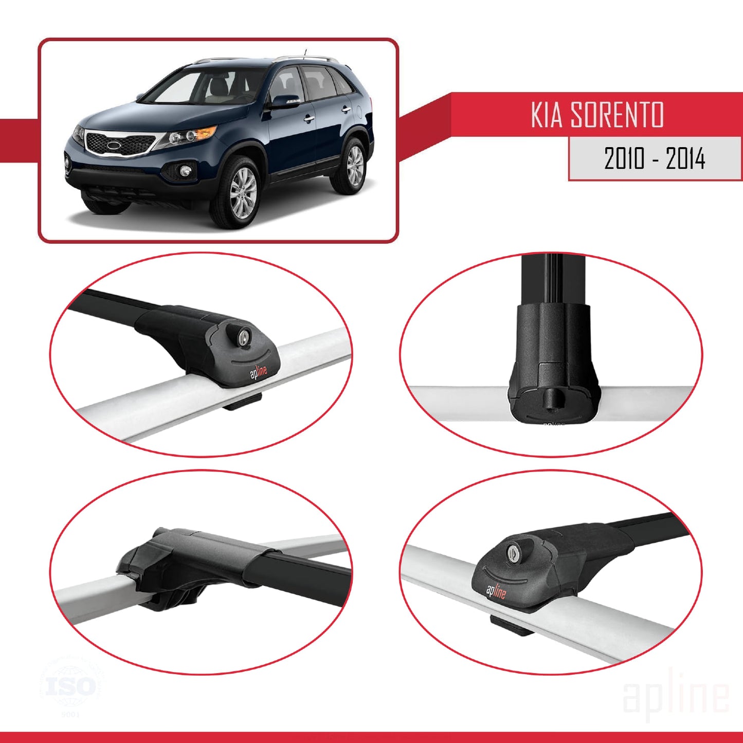 Compatible with Kia Sorento 2 (XM) 2010-2014 ACE-1 Car Roof Rack Cross Bar Black Aluminium 3 Bars
