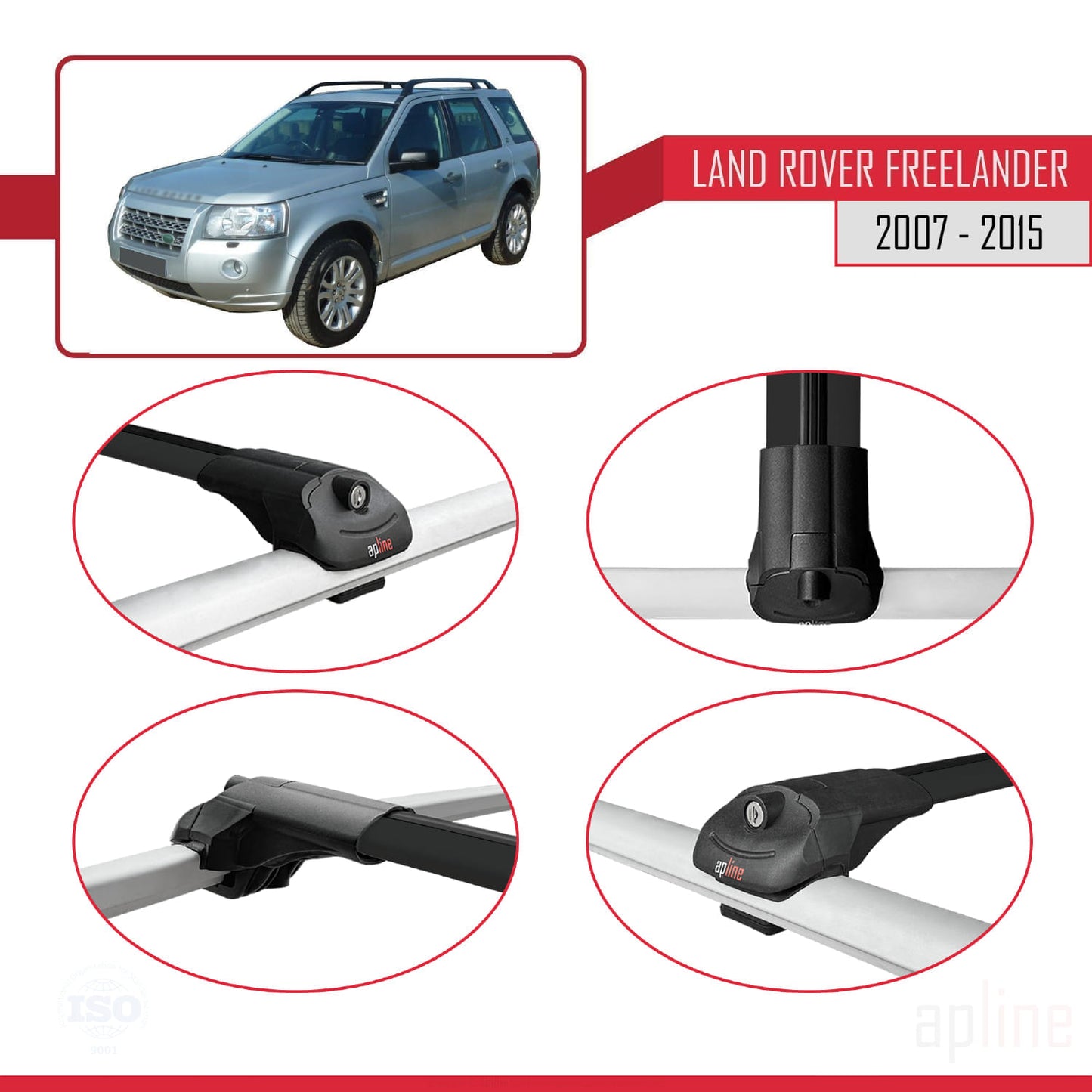 Compatible with Land Rover Freelander 2 (L359) 2007-2015 ACE-1 Car Roof Rack Cross Bar Black Aluminium 3 Bars
