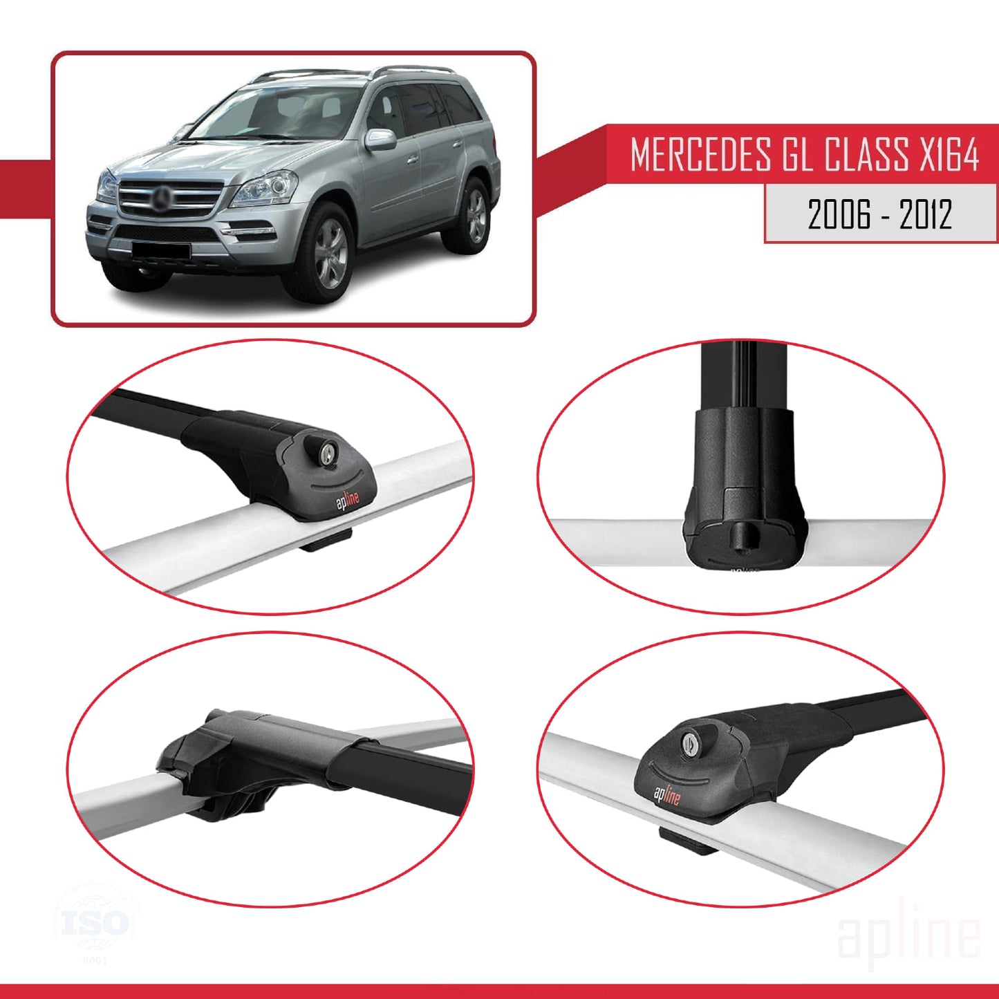 Compatible avec Mercedes Classe GL (X164) 2006-2012 ACE-1 Barres de Toit Railing Porte-Bagages de Voiture Noir Aluminium 2 Barres