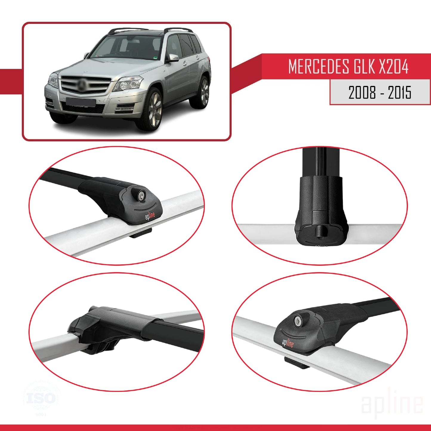 Compatible with Mercedes GLK Class (X204) 2008-2015 ACE-1 Car Roof Rack Cross Bar Black Aluminium 3 Bars
