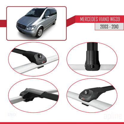 Compatible with Mercedes Viano 2 (W639) Pre-Facelift 2003-2010 ACE-1 Car Roof Rack Cross Bar Black Aluminium 3 Bars