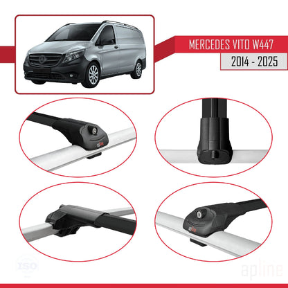 Compatible avec Mercedes Vito 3 (W447) 2014-2025 ACE-1 Barres de Toit Railing Porte-Bagages de Voiture Noir Aluminium 2 Barres