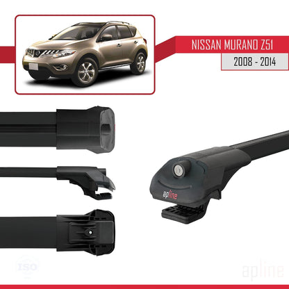 Compatible avec Nissan Murano 2 (Z51) 2008-2014 ACE-1 Barres de Toit Railing Porte-Bagages de Voiture Noir Aluminium 2 Barres