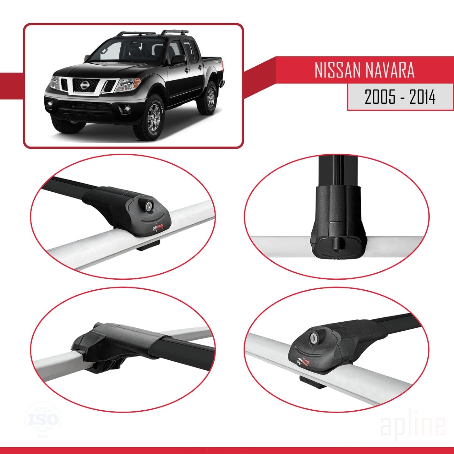 Compatible with Nissan Navara 3 (D40) 2005-2014 ACE-1 Car Roof Rack Cross Bar Black Aluminium 3 Bars