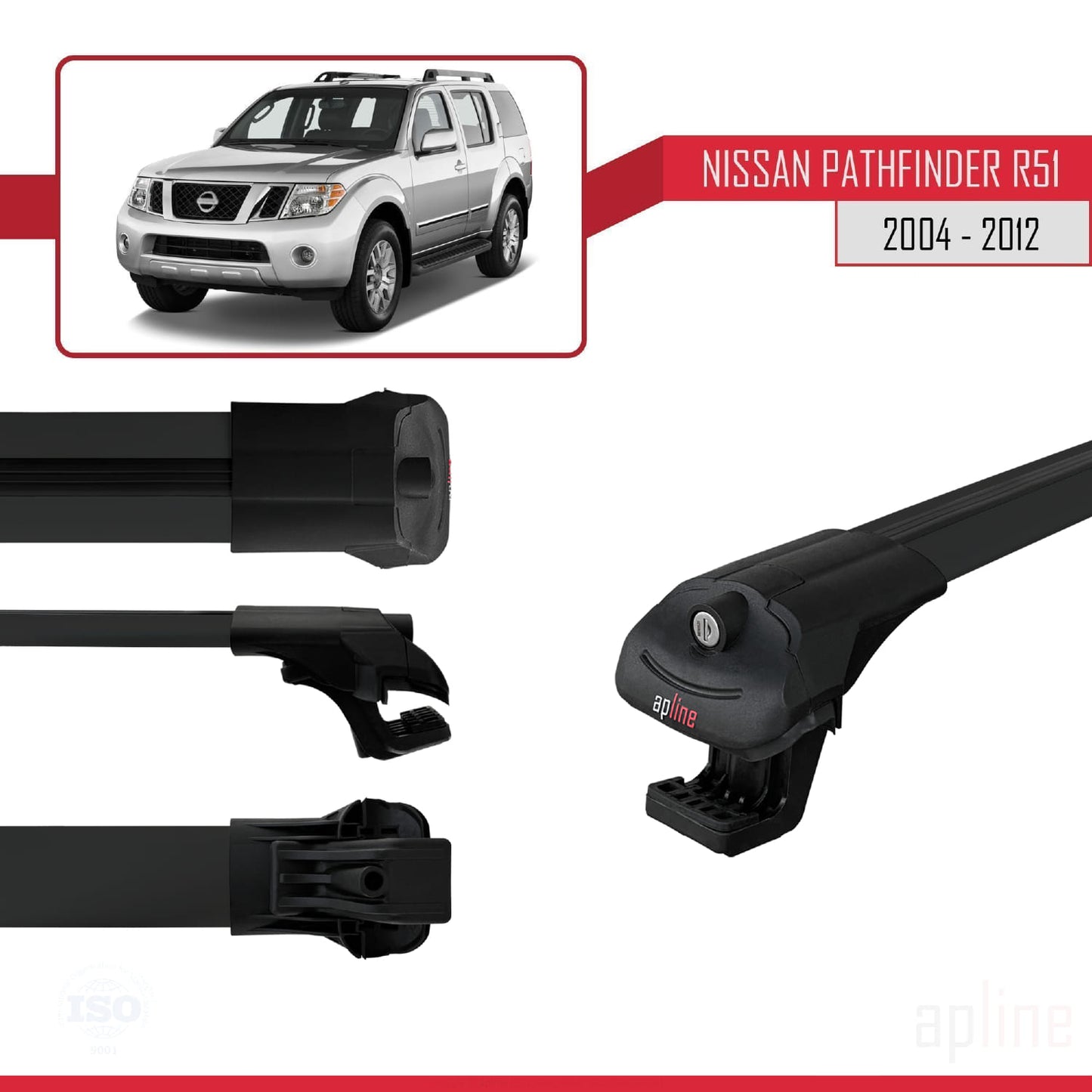 Compatible with Nissan Pathfinder 3 (R51) 2004-2012 ACE-1 Car Roof Rack Cross Bar Black Aluminium 3 Bars