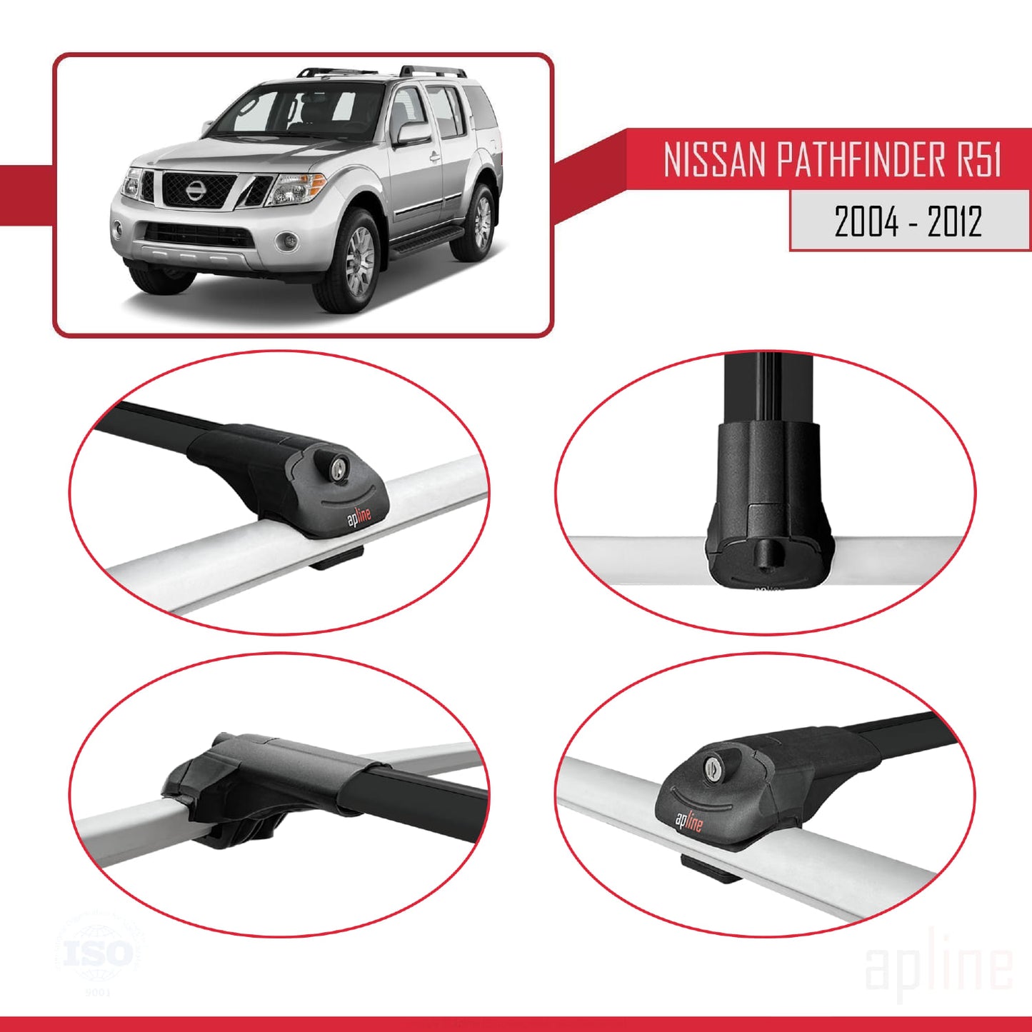 Compatible with Nissan Pathfinder 3 (R51) 2004-2012 ACE-1 Car Roof Rack Cross Bar Black Aluminium 2 Bars