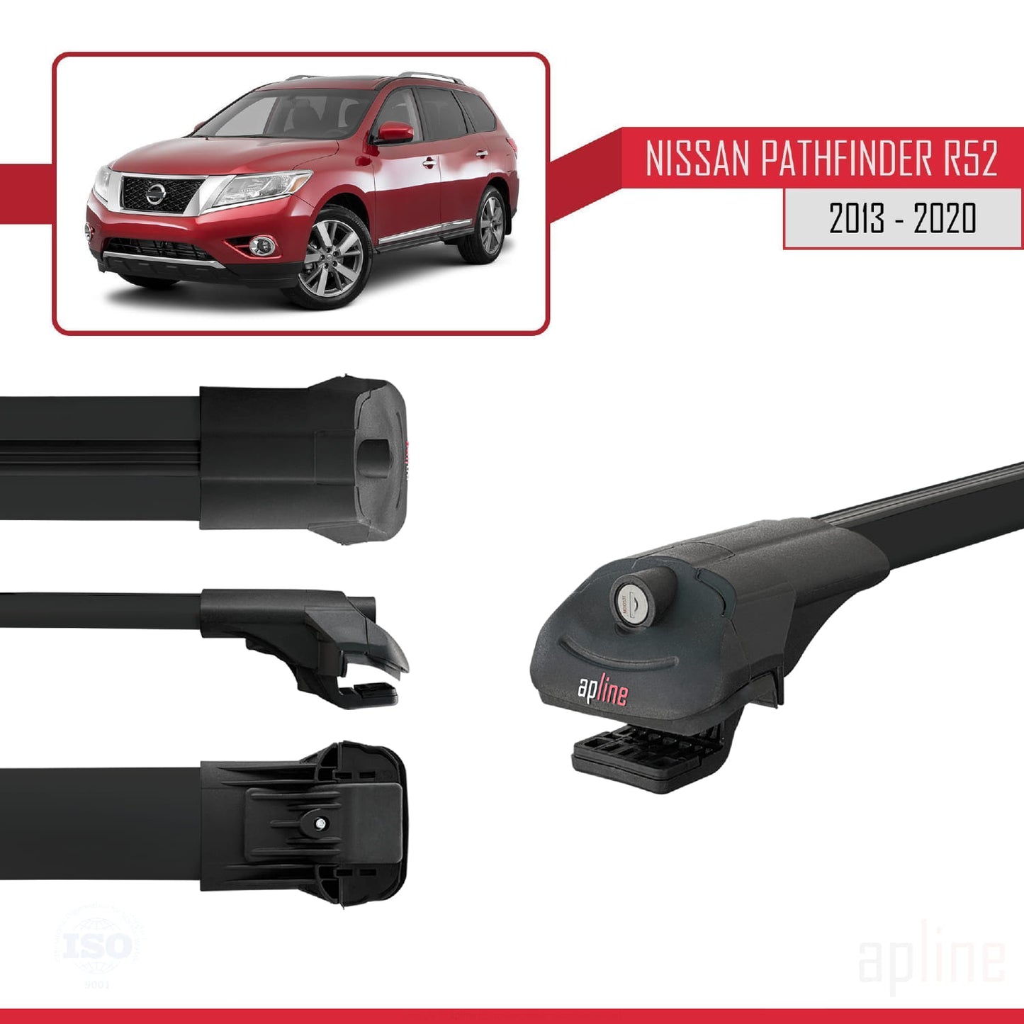 Compatible with Nissan Pathfinder 4 (R52) 2013-2020 ACE-1 Car Roof Rack Cross Bar Black Aluminium 2 Bars