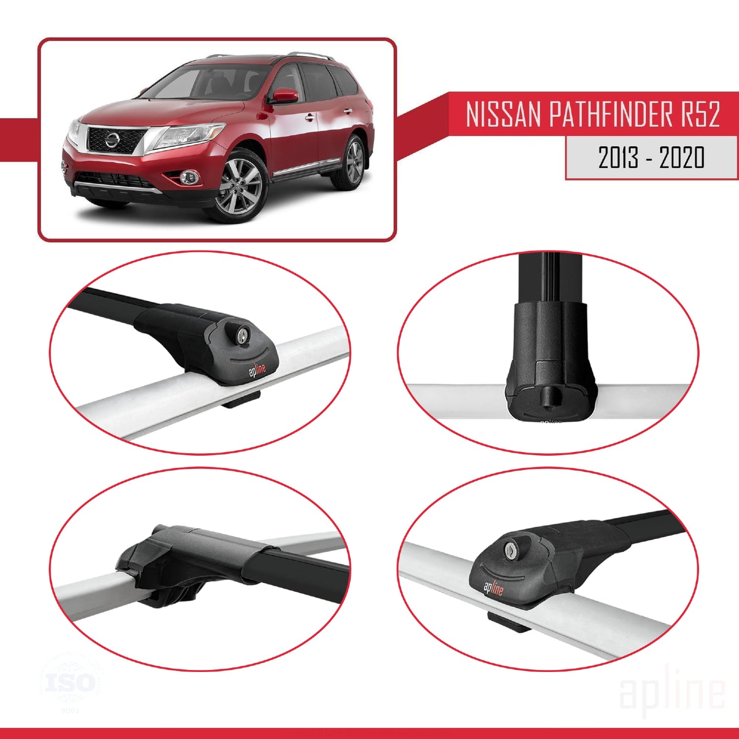 Compatible with Nissan Pathfinder 4 (R52) 2013-2020 ACE-1 Car Roof Rack Cross Bar Black Aluminium 2 Bars