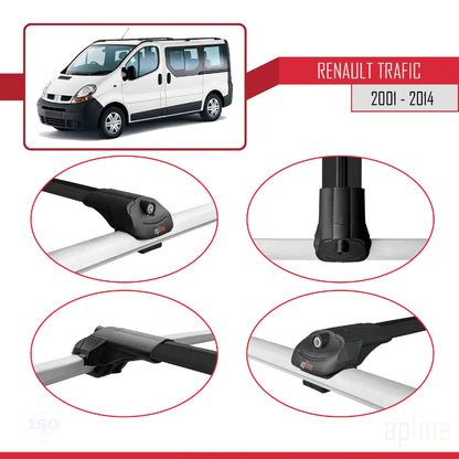 Compatible avec Renault Trafic 2 (X83) 2001-2014 ACE-1 Barres de Toit Railing Porte-Bagages de Voiture Noir Aluminium 4 Barres