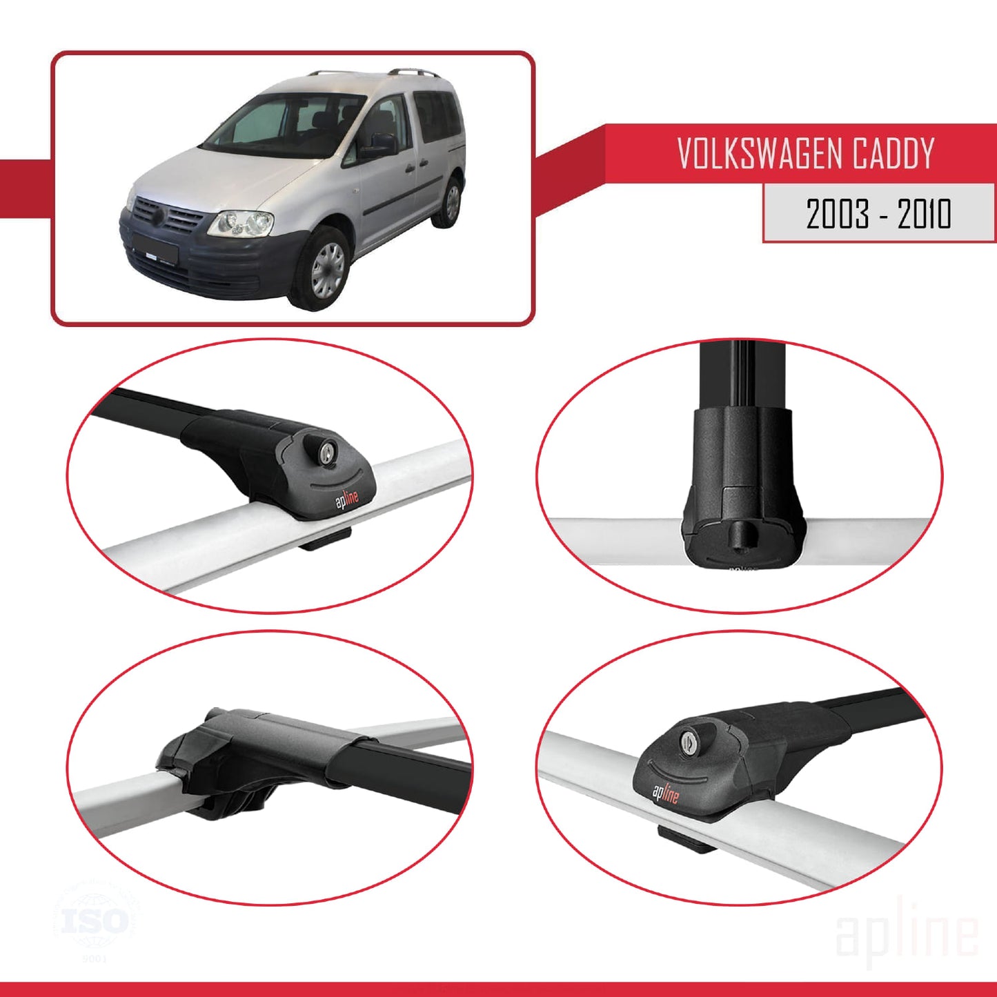 Compatible avec Volkswagen Caddy 3 (2K) 2003-2010 ACE-1 Barres de Toit Railing Porte-Bagages de Voiture Noir Aluminium 2 Barres