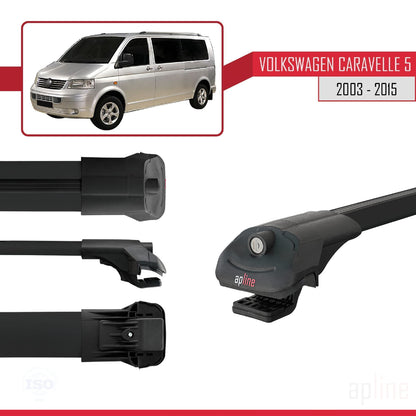 Compatible avec Volkswagen T5 Caravelle 2003-2015 ACE-1 Barres de Toit Railing Porte-Bagages de Voiture Noir Aluminium 3 Barres
