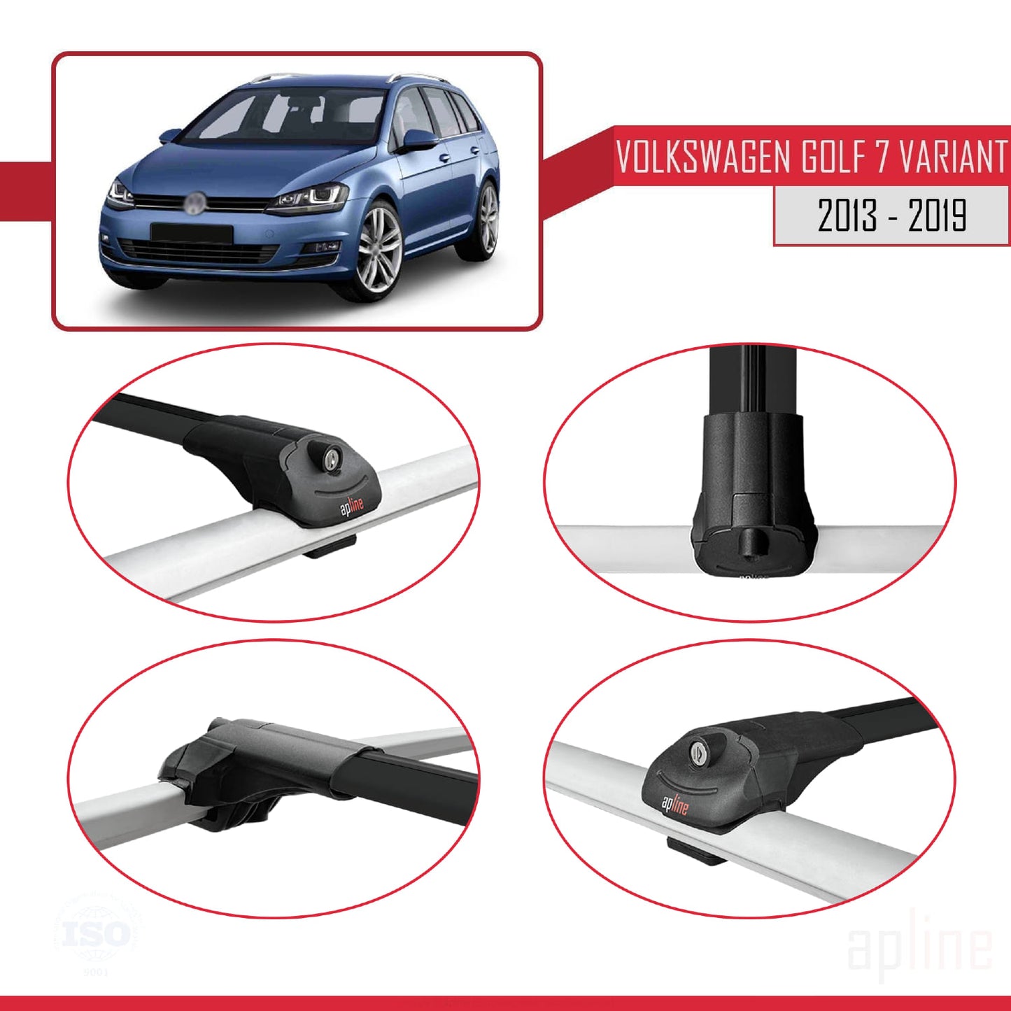 Compatible avec Volkswagen Golf 7 (5G) Variant 2013-2019 ACE-1 Barres de Toit Railing Porte-Bagages de Voiture Noir Aluminium 3 Barres