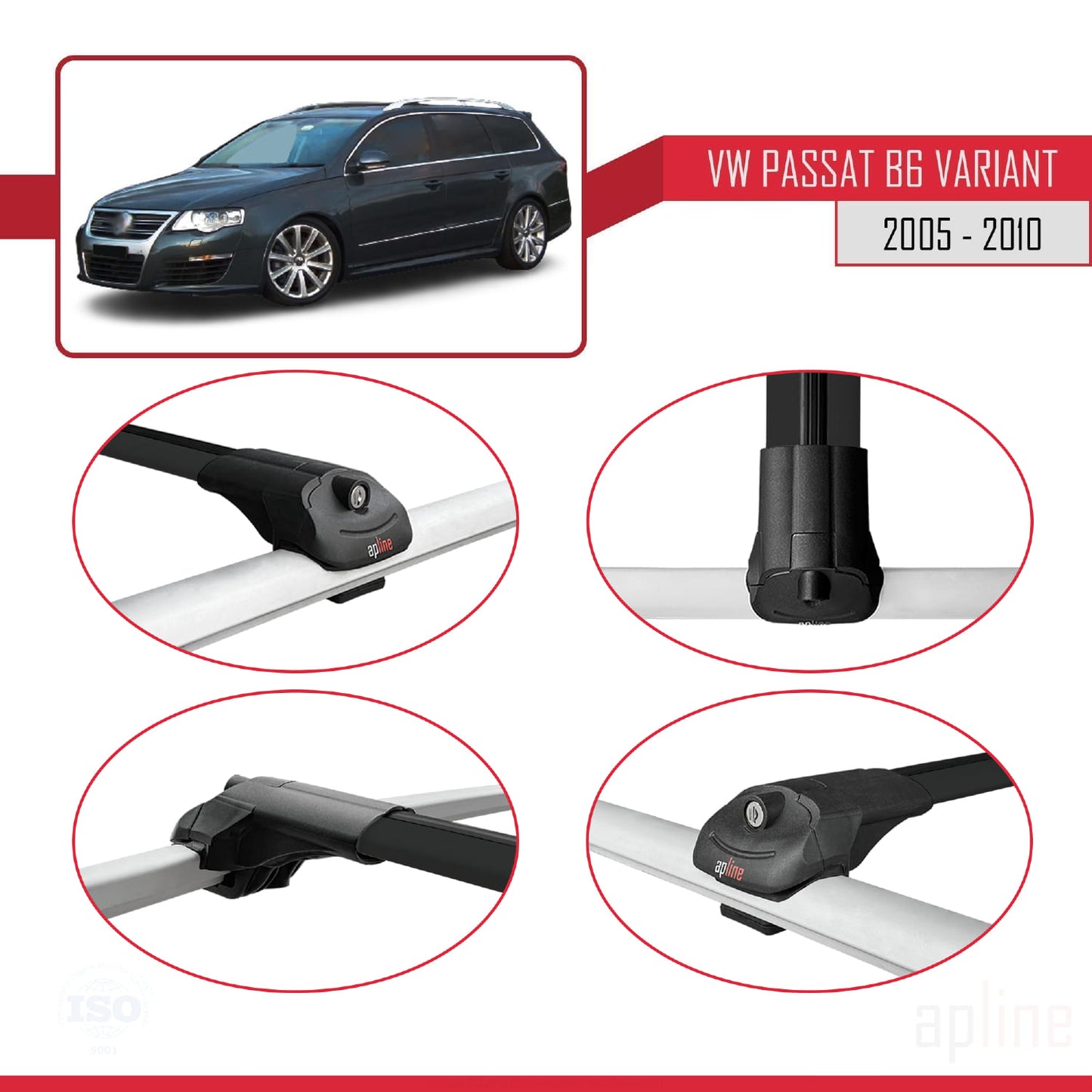 Compatible avec Volkswagen Passat B6 (3C) Variant 2005-2010 ACE-1 Barres de Toit Railing Porte-Bagages de Voiture Noir Aluminium 3 Barres