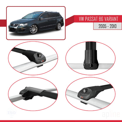 Compatible avec Volkswagen Passat B6 (3C) Variant 2005-2010 ACE-1 Barres de Toit Railing Porte-Bagages de Voiture Noir Aluminium 3 Barres