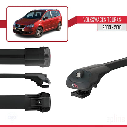 Compatible avec Volkswagen Touran (1T) Pre-Facelift 2003-2010 ACE-1 Barres de Toit Railing Porte-Bagages de Voiture Noir Aluminium 3 Barres