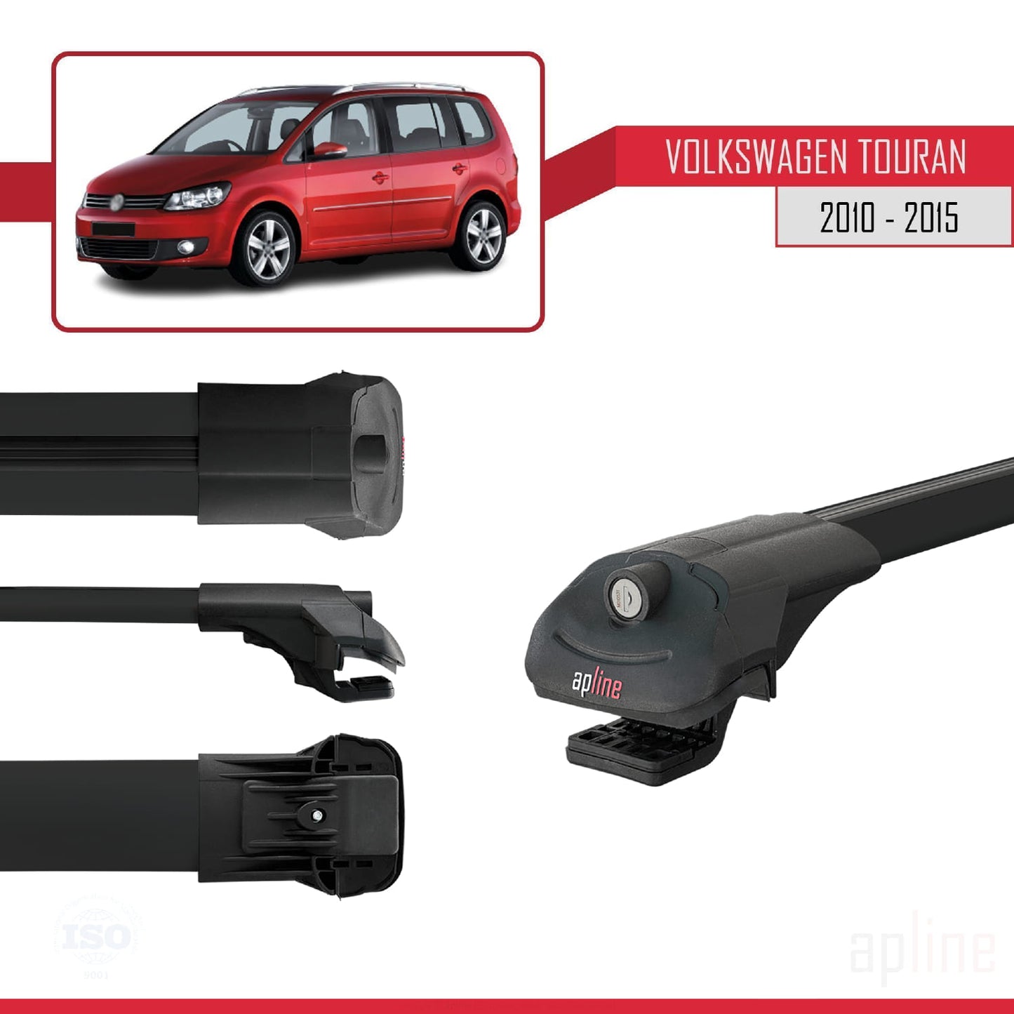 Compatible with Volkswagen Touran Cross Post-Facelift 2010-2015 ACE-1 Car Roof Rack Cross Bar Black Aluminium 2 Bars
