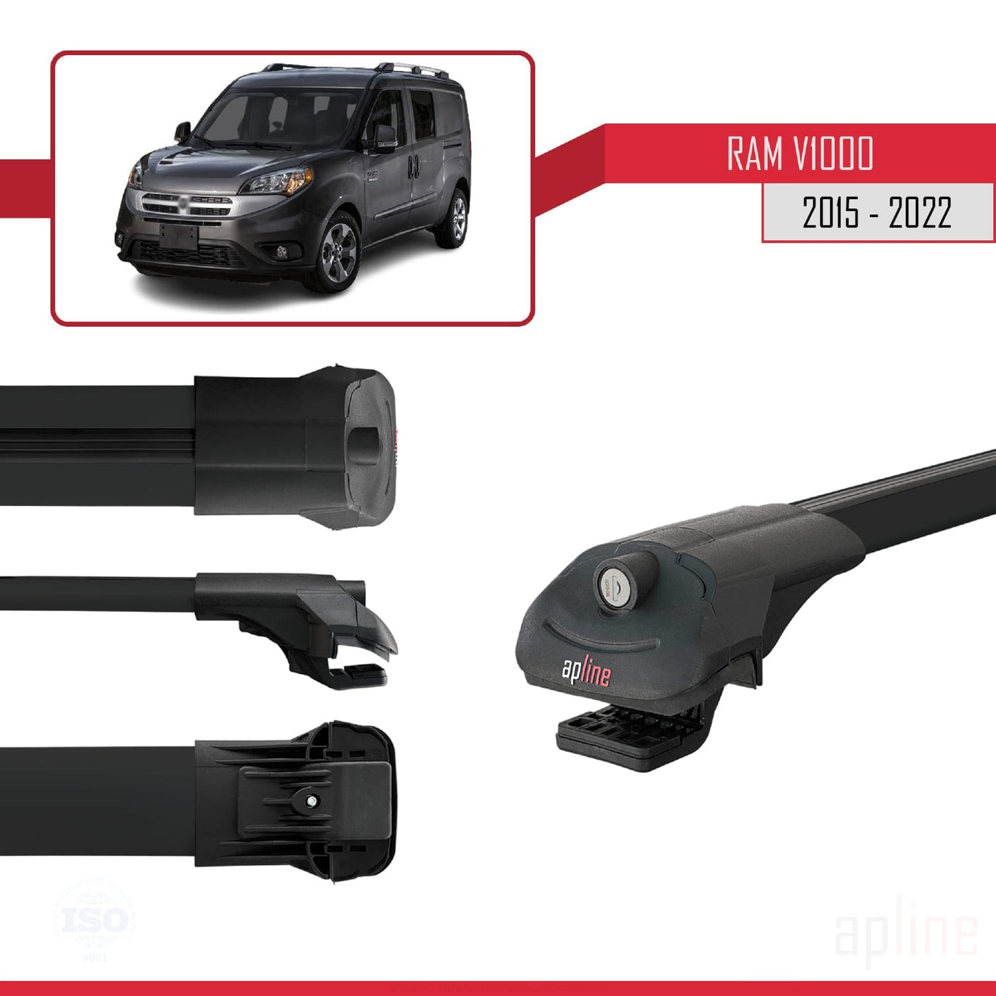 Compatible avec Ram V1000 2015-2022 ACE-1 Barres de Toit Railing Porte-Bagages de Voiture Noir Aluminium 3 Barres