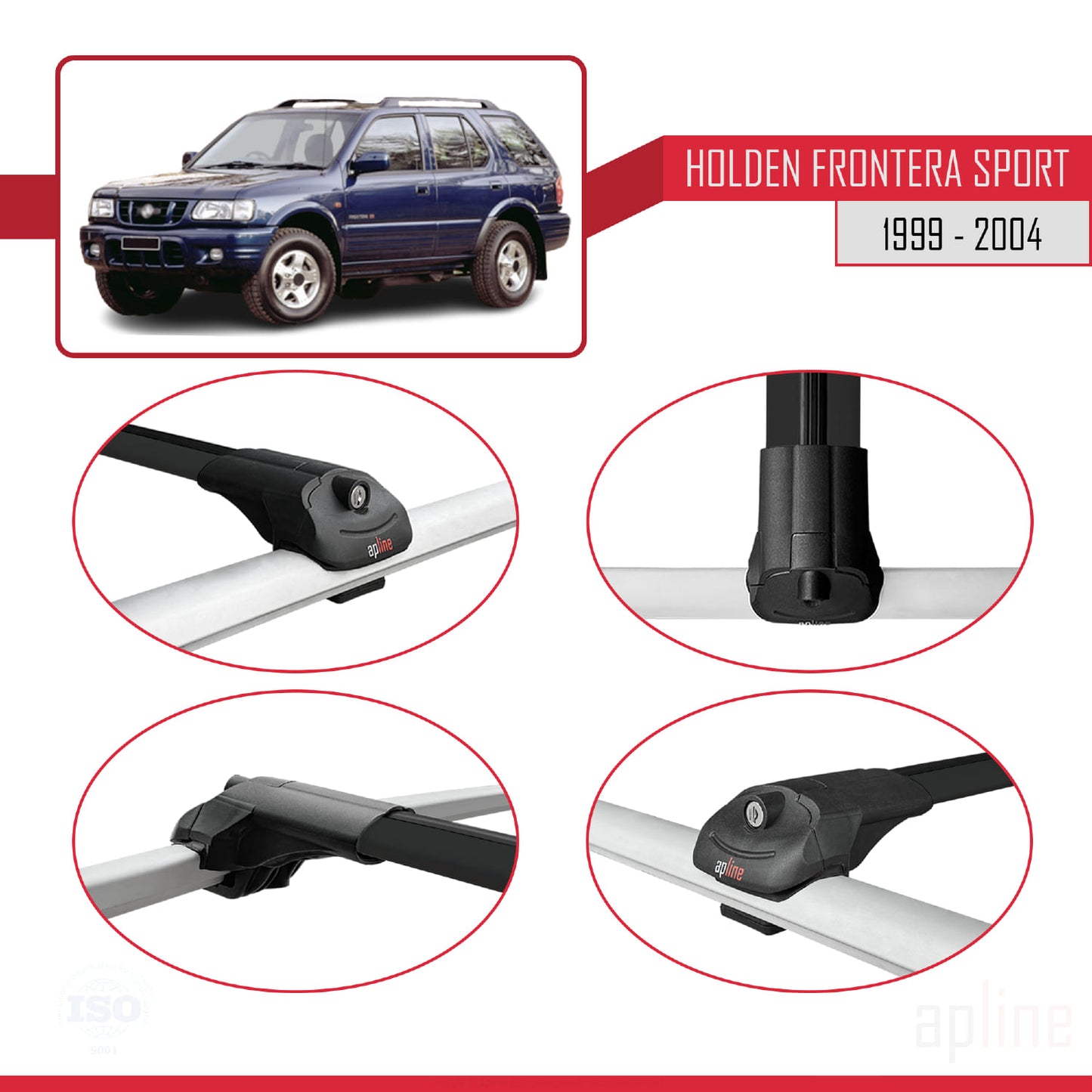 Compatible avec Holden Frontera Sport 2 1999-2004 ACE-1 Barres de Toit Railing Porte-Bagages de Voiture Noir Aluminium 3 Barres