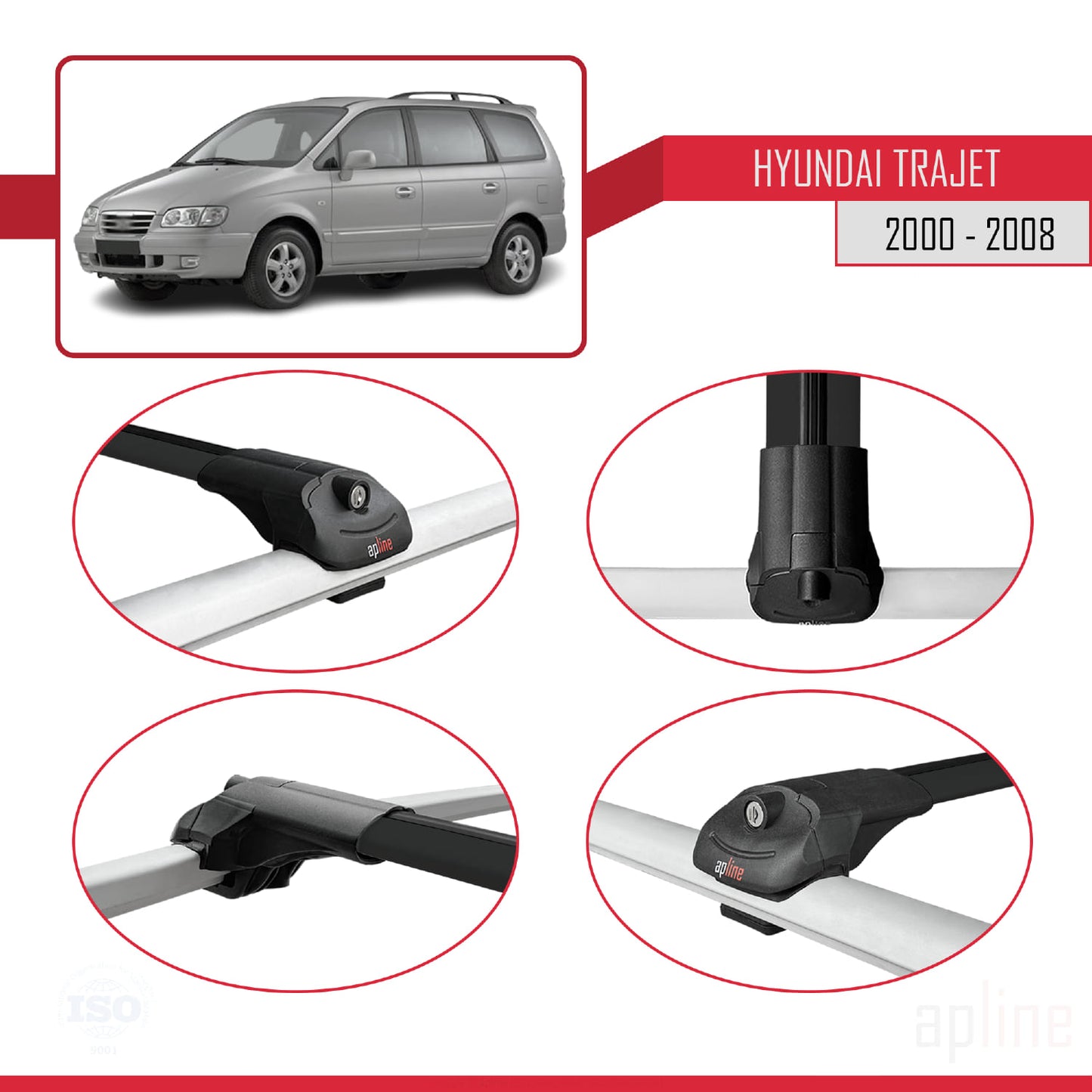 Compatible avec Hyundai Trajet 2000-2008 ACE-1 Barres de Toit Railing Porte-Bagages de Voiture Noir Aluminium 3 Barres