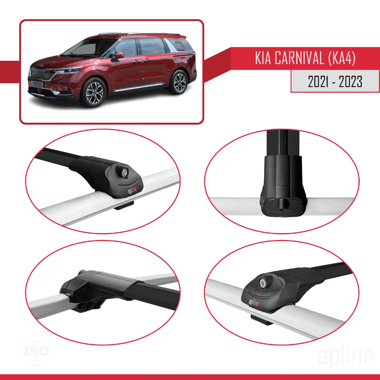 Compatible avec Kia Carnival 4 (KA4) 2021-2023 ACE-1 Barres de Toit Railing Porte-Bagages de Voiture Noir Aluminium 2 Barres