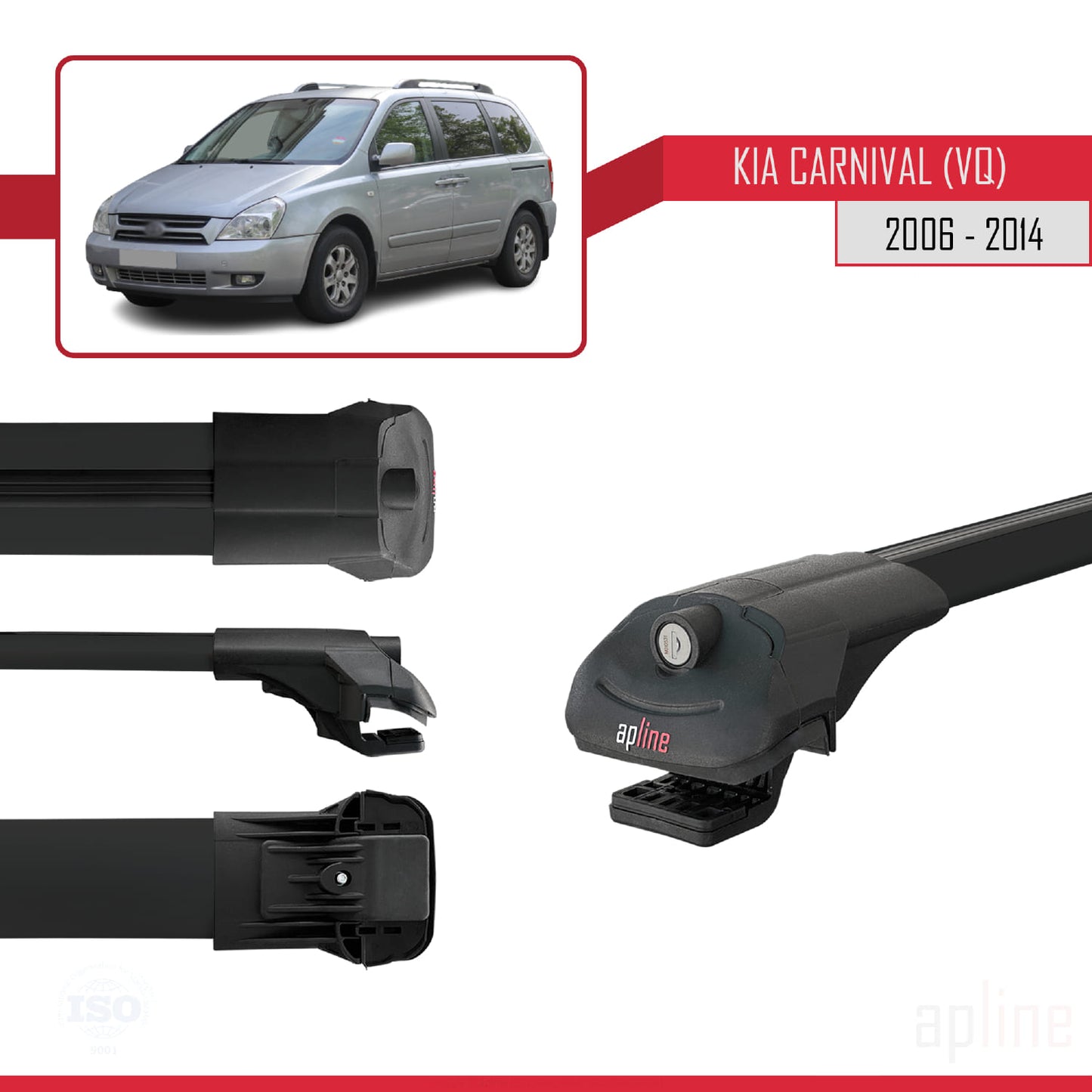 Compatible with Kia Carnival 2 (VQ) 2006-2014 ACE-1 Car Roof Rack Cross Bar Black Aluminium 2 Bars