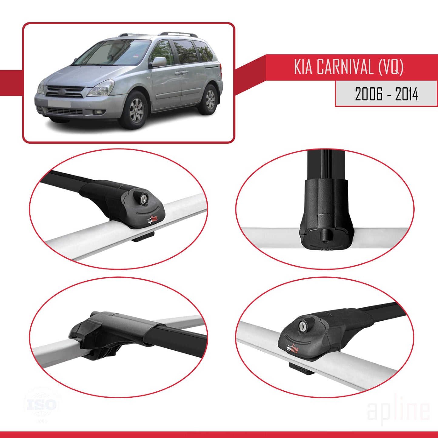 Compatible with Kia Carnival 2 (VQ) 2006-2014 ACE-1 Car Roof Rack Cross Bar Black Aluminium 2 Bars