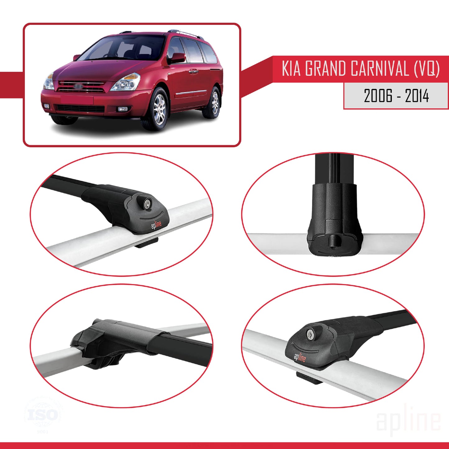 Compatible with Kia Grand Carnival 2 (VQ) 2006-2014 ACE-1 Car Roof Rack Cross Bar Black Aluminium 3 Bars