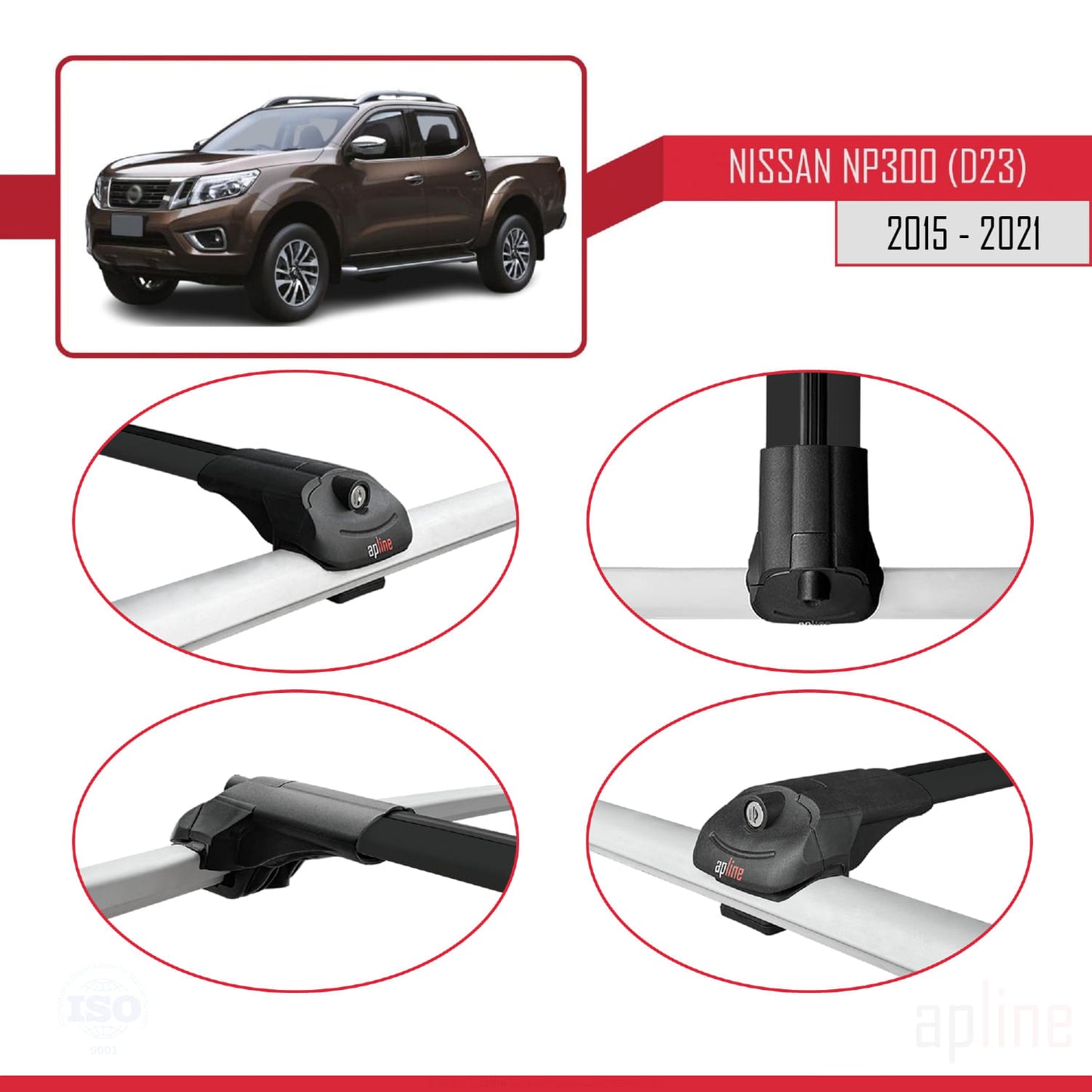 Compatible avec Nissan NP300 (D23) 2015-2021 ACE-1 Barres de Toit Railing Porte-Bagages de Voiture Noir Aluminium 3 Barres