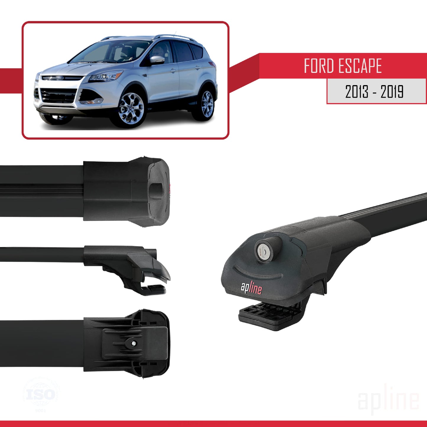 Compatibile con Ford Escape 3 2013-2019 Barre portatutto ACE-1 per auto, barre portatutto in alluminio nero, 2 barre